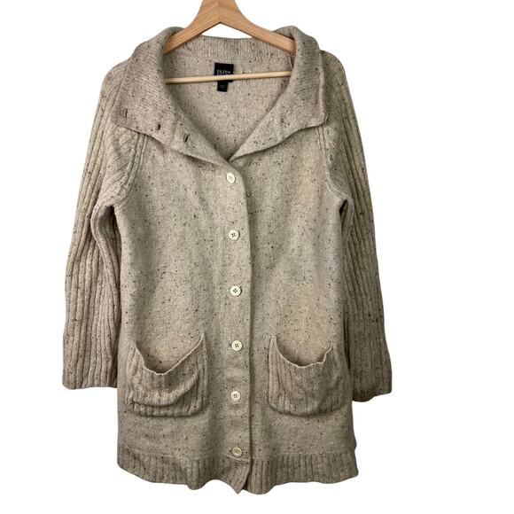 Eileen Fisher Sz Large Lambswool Angora Button Front Chunky Knit Long Cardigan - Picture 1 of 11